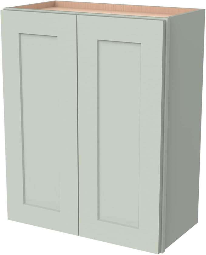 Wall-Mounted Cabinet – Solid Wood Shaker Style Medicine Cabinet with Adjustable Shelves & Soft-Close Doors for Bathroom, Kitchen, and Office Storage (Jade Green, 30" W x 12" D x 42" H)