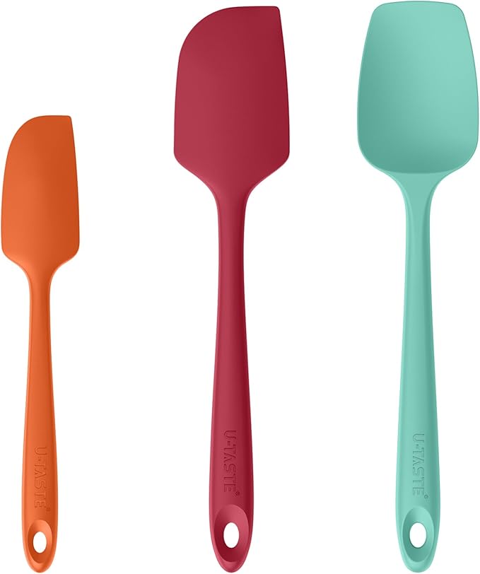 U-Taste Silicone Baking Spatula Set: 600ºF High Heat Resistant, Food Grade Flexible Rubber Kitchen Cooking Mixing Scraper, Food Grade Seamless Utensil for Nonstick Cookware Set of 3 (Multicolors)