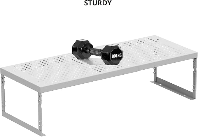 Stackable Expandable Metal Shelf Organizer - Adjustable Wire Storage Rack with Holes for Kitchen, Bathroom, Cabinet, Office - Space Saving, Durable & Sturdy Design（1PACK/Medium/White
