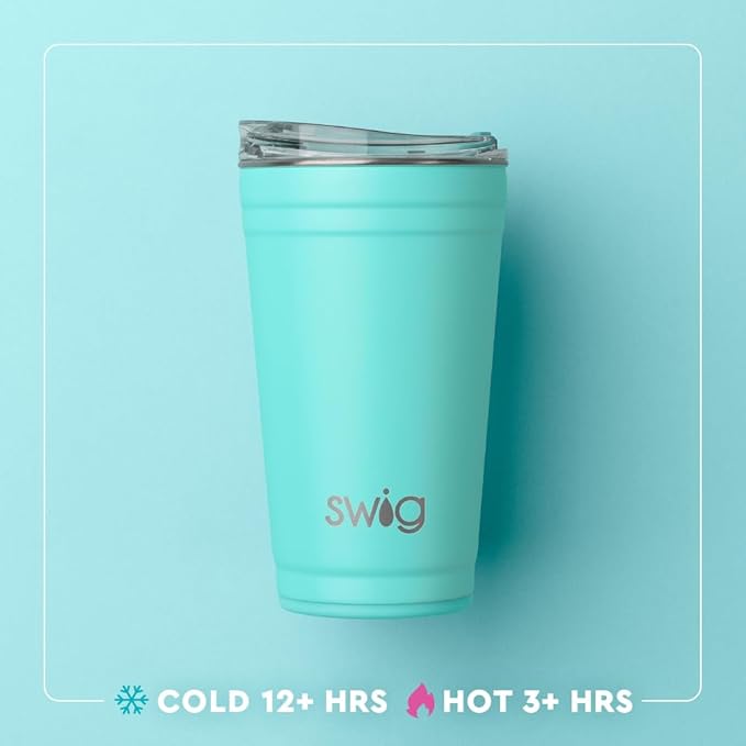 Swig Life 24oz Party Cup, Stackable Insulated Travel Coffee Tumbler with EZ Slider Lid, Cup Holder Friendly Travel, Stainless Steel 24 oz Tumbler, Reusable Mug (Mystique)