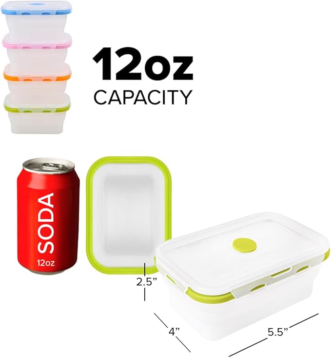 Small 12oz Collapsible Silicone Food Container (1.5 Cups) Compact Lunch, Snack & Leftover Storage BPA-Free, Leak-Resistant Lid, Microwave, Freezer & Dishwasher Safe, Space-Saving Portable Bento Box