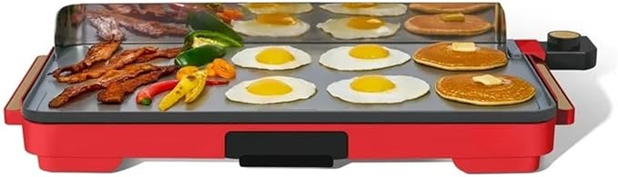 Electric Griddle 12x22 Inch with Backsplash, Nonstick Cooking Surface, Adjustable Temperature Control (Tomato Red)