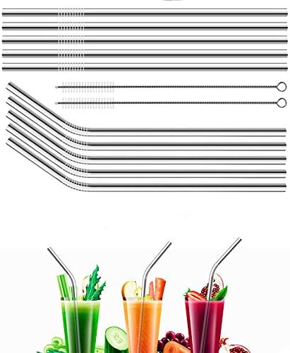 Reusable Metal Straws 100 Pieces,10.5'' Stainless Steel Straws All Straight Straws for 20oz 30oz Tumbler Yeti Cup, Drinking Metal Straws Bulk For Wholesale(100pcs All Straight -10.5" Silver)