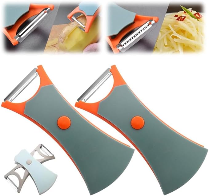 2 In 1 Fruit Peeler,Peeling and shredding Vegetables Potato Vegetable Peeler Carbon Steel Blade,Multi Function Stainless Steel Vegetable Peeler with Straight and Serrated Blades (2PCS-B)