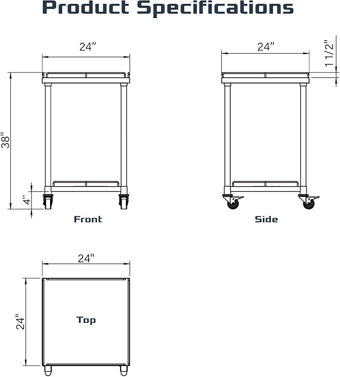 PANTIN® 24" x 24" Stainless Steel Rice Cooker Stand and Cart with Wheels & Brakes, Work Stand & Adjustable Undershelf for Commercial Food Warmer, Large Rice Cookers, PRCWT-2424