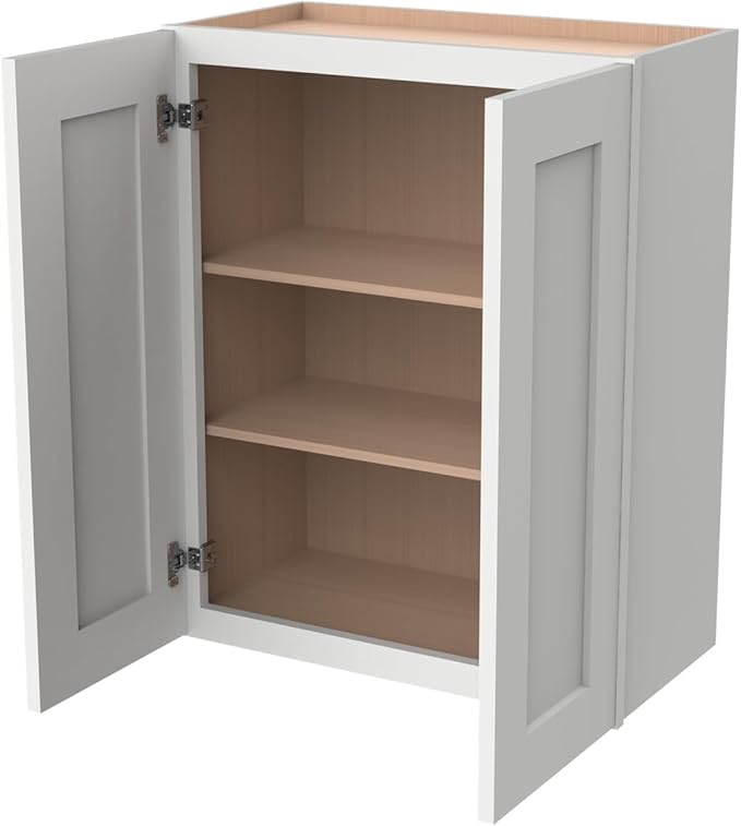 Wall-Mounted Cabinet – Solid Wood Shaker Style Medicine Cabinet with Adjustable Shelves & Soft-Close Doors for Bathroom, Kitchen, and Office Storage (Origami White, 24" W x 12" D x 36" H)