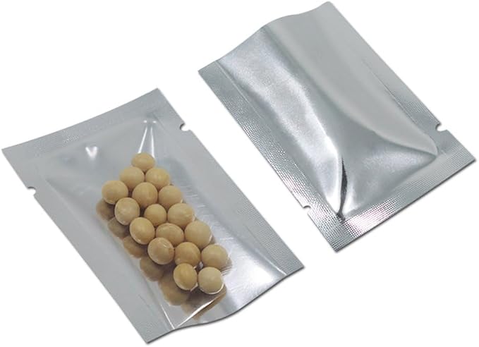 Silver Aluminum Foil Pouch Heat Seal Front Window Plastic Mini Open Top Flat Vacuum Packaging Mylar Bag Food Small Sample Mylar Storage with Tear Notch (100, 11x16cm (4.3x6.3 inch))