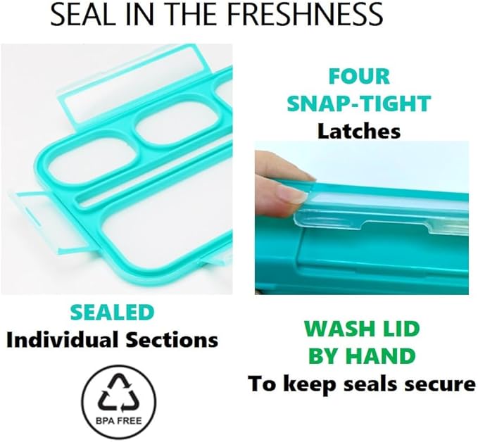 kinsho Lunch Boxes for Kids Boys Teens - Bento Box Set with Insulated Bag and Ice Pack, 6 Compartment Leak Proof Food Container, BPA-Free, Microwave Safe, Ideal for School & Work, Blue