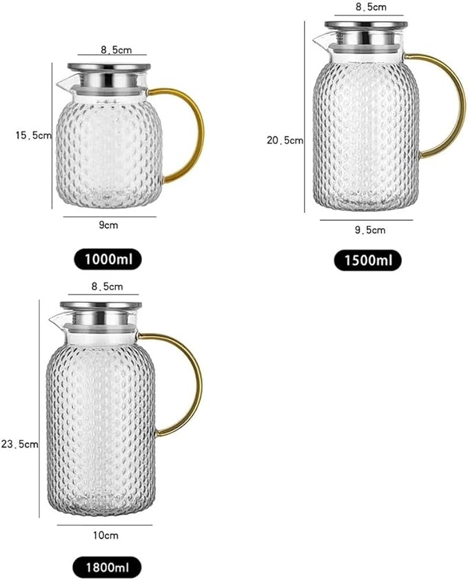 GLigeT Iced Tea Pitcher Glass Water Pitcher with Filter Lid and Pouring Spout Heat Resistant Glass Carafe for Hot Cold Beverages Homemade Ice Tea Bottle Water Jug(1L)