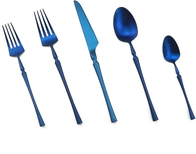 Gugrida Unique & Beautiful Flatware Set - 20 Piece Iridescent Silverware Sets | 18/10 Stainless Steel Reusable Cutlery Set | Blue Utensils Service For 4 with Dessert Fork, Knife, Spoon, Dinner Fork