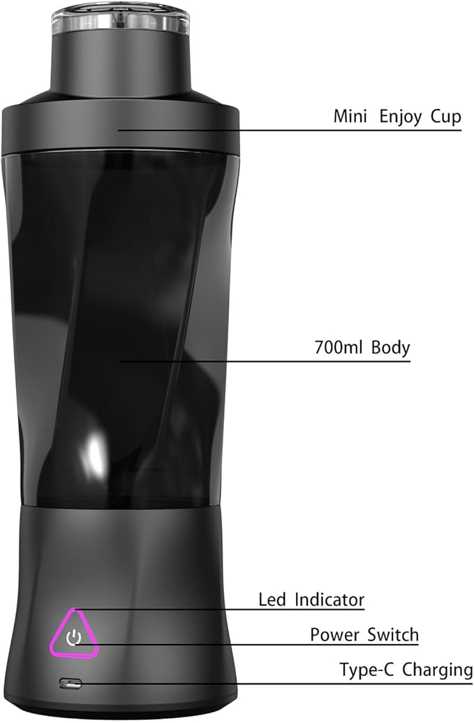 Personal Juice Blender With 24-Ounce Capacity Portable Mixing Cup USB Rechargeable Smoothie Maker BPA-Free With Leak-Proof Lid Suitable For Travel Fitness Camping And Home Use (Black)