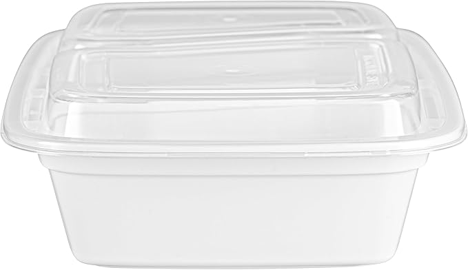 Restaurantware Asporto 32 Ounce Compartment Take Out Boxes 100 Microwavable Meal Prep Containers - 2 Compartments With Clear Plastic Lids White Plastic Food Containers Do Not Contain BPA