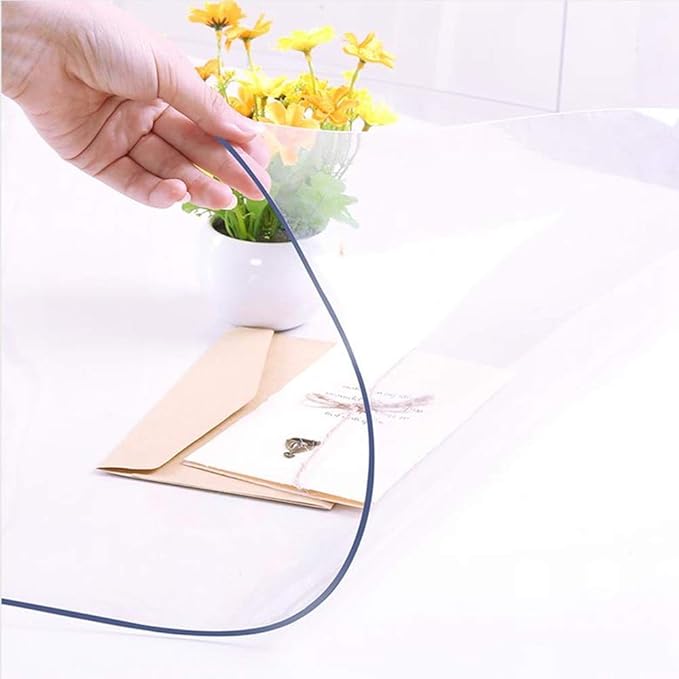 NECAUX Custom 42 x 56 Inch Clear Table Cover Protector, 1.5mm Thick Plastic Waterproof Heavy Duty Desk Pad Mat Non-Slip Tablecloth Protector for Coffee Table, Sofa Table, Media Stand, Countertop