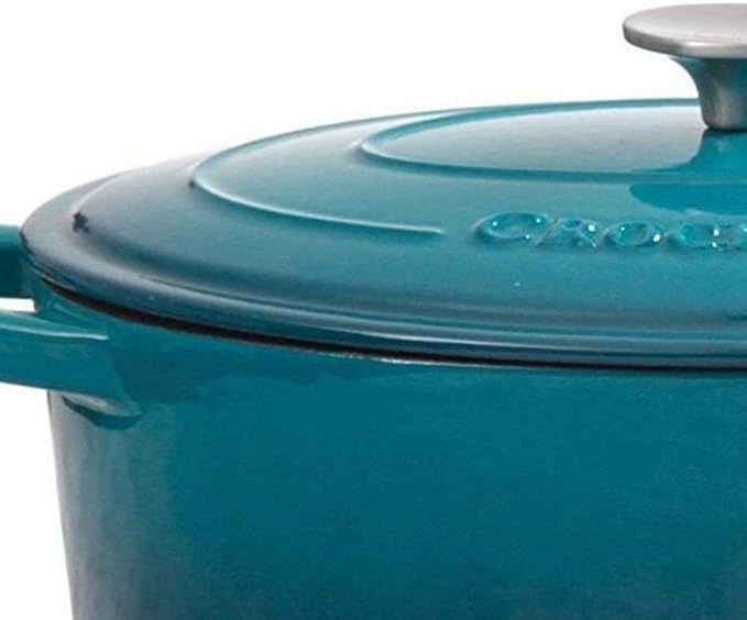 Crock-Pot Artisan 5-Quart Round Enameled Cast Iron Dutch Oven – Teal Ombre, Durable Heavy-Duty Cookware for Slow Cooking, Roasting, Baking with Lid