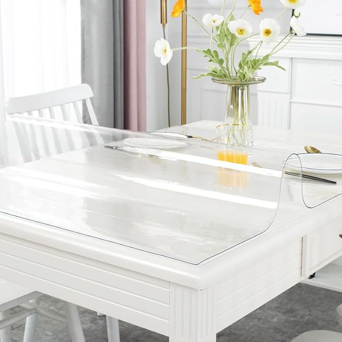 Warmstar Clear Table Cover Protector 28 x 60 Inch,1.5mm Thick Plastic Table Cover Rectangle,PVC Clear Table Protector,Desk Protector Mat for Kitchen, Dresser, Writing Desk，Dining Room Table
