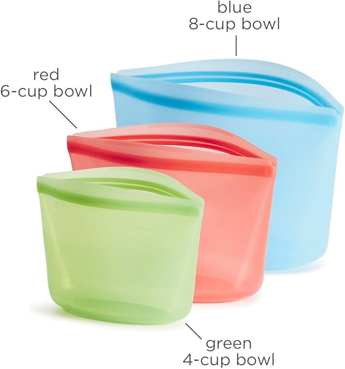Stasher Silicone Reusable Storage Bags, 3-Pack, Reusable Freezer Bags, Microwave, Dishwasher, Oven Safe, Sous Vide, Premium Lunch Containers, Eco Friendly, Food Storage Bags, Snack Bags, Multicolor | Reusable Food Bags