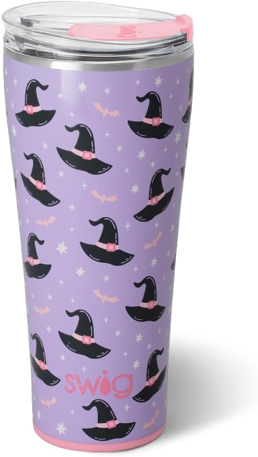 Swig Life 32oz Insulated Tumbler, Halloween Travel Coffee Tumbler with Lid, Cup Holder Friendly Travel Coffee Mug, Stainless Steel, 32 oz, Reusable Insulated Mug with Lid (Spellbound)