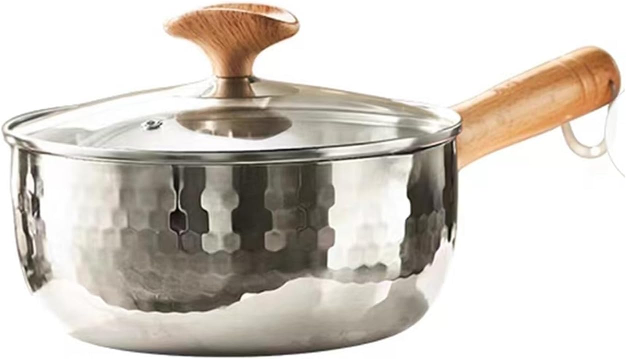 Thickened 304 Stainless Steel Pot, Solid Wood Anti Scald Handle With Hook, Multifunctional Sauce Pot with Inverted Mouth, Milk Pot, Cooking Pot (3.0 Quarts)