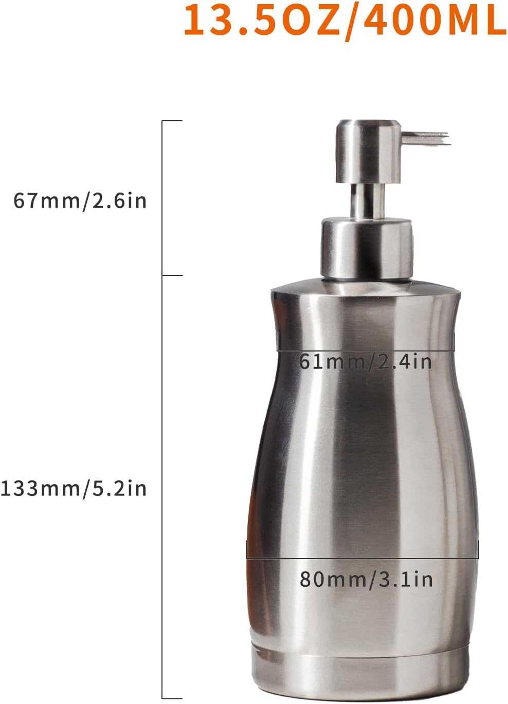 Brushed Stainless Steel Countertop Soap Dispenser Rust and Leak Resistant Hand Soap Pump with Funnel for Kitchen Countertops and Bathroom Dispensers (13.5 oz/400 ml)
