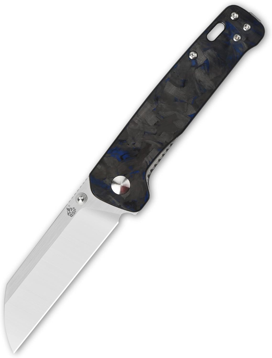 QSP Penguin Folding Pocket Knife – Rugged D2 Blade EDC Knife – Premium Micarta Handle – Smooth One-Hand Open – Deep Carry Clip – Left/Right-Handed Friendly (Blue Shredded Overlay Black)