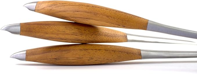 Schmidt Brothers - BBQ Bonded Teak 4 Piece Grilling Accessory Set, Full-Forged Stainless Steel Grilling Utensils Including Spatula, Fork, Basting Brush, and Tongs with All Wood Handles
