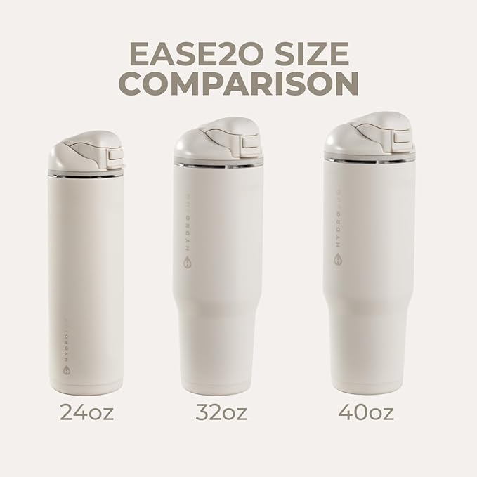 HydroJug Ease2o Water Bottle with Straw & Chug Lid, Stainless Steel, Vented Cap to Help Reduce Pressure, Water-Level Window, Cup Holder Friendly, Non-Slip Base – 24oz, Linen
