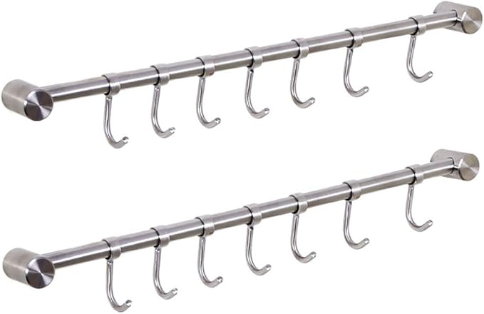 Kitchen Utensil Racks Rail Wall Mounted Utensil Hooks Rack Stainless Steel Hanger Hooks for Kitchen Tools Pot Towel (7 Hooks,2 Packs)