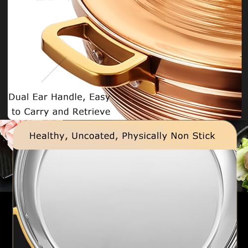 Large Stainless Steel Moroccan Tagine Pot - Non-Stick Casserole with Cone Lid & 2 Handles (30cm/11.8in, Gold) - Perfect for Authentic Moroccan Cooking