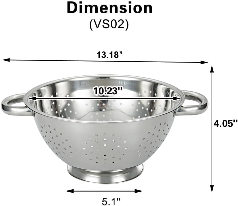 Stainless Steel Colander Mesh Metal Strainer Pasta Rice 5-Quart Strainer with Handle Dishwasher Safe (VS-02)