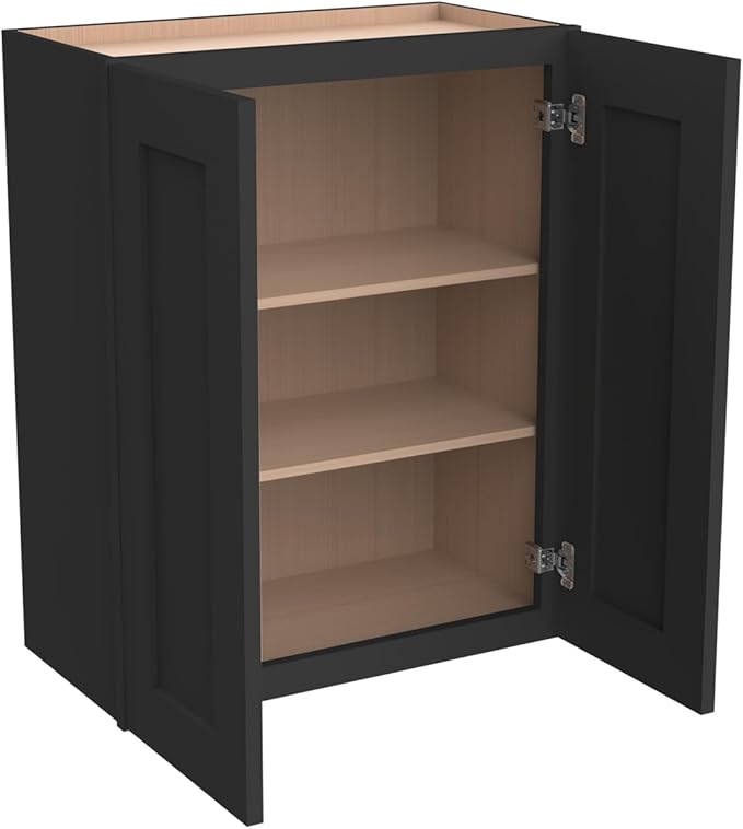 Wall-Mounted Cabinet – Solid Wood Shaker Style Medicine Cabinet with Adjustable Shelves & Soft-Close Doors for Bathroom, Kitchen, and Office Storage (Charcoal Black, 24" W x 12" D x 42" H)