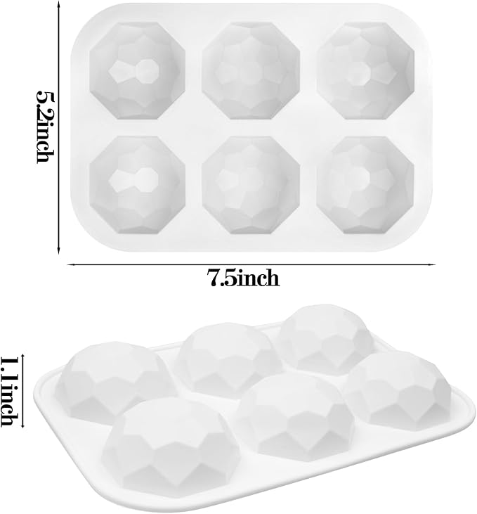 2 Pcs Diamond Ball Cake Silicone Molds, 3D Geometric Half Ball Mousse Cake Baking Molds, Silicone Pastry Chocolate Molds for Cake Decoration French Dessert Truffle Jelly Pudding (6-Cavity)