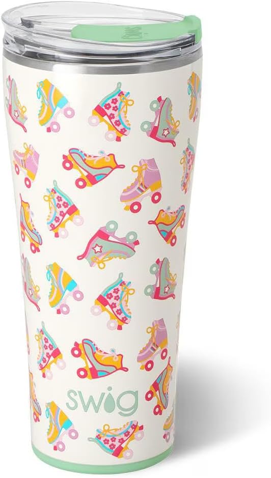 Swig Life 32oz Insulated Tumbler, Travel Coffee Tumbler with Lid, Cup Holder Friendly Travel Coffee Mug, Stainless Steel with Lid (Roller Rink)