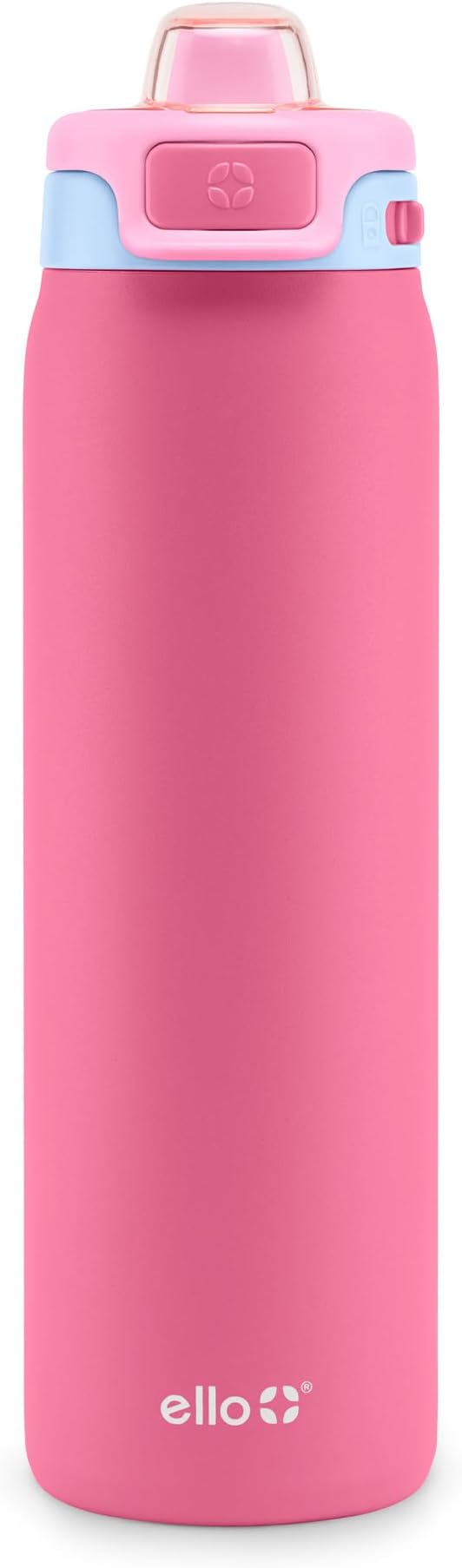 Ello Pop & Fill 22oz Stainless Steel Water Bottle with Quick Fill Technology, Double Walled and Vacuum Insulated Metal, Leak Proof Locking Lid, Sip and Chug, Reusable, BPA Free, Cherry Breeze