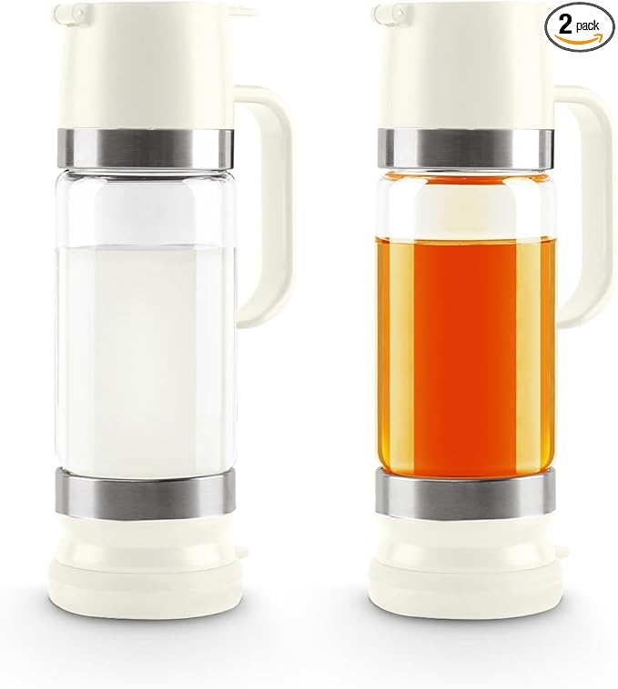 Syrup Honey Dispenser, 12 OZ Glass Syrup Bottles with Handle, No Drip Pouring, Coffee Bar Accessories for Coffee and Tea, White, 2 Pack
