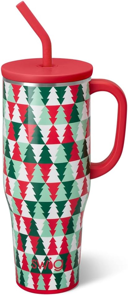 Swig Life 40oz Mega Mug, 40oz Tumbler with Handle and Straw, Extra Large Insulated Tumblers, Cup Holder Friendly Travel Mug (Perfect Pines)
