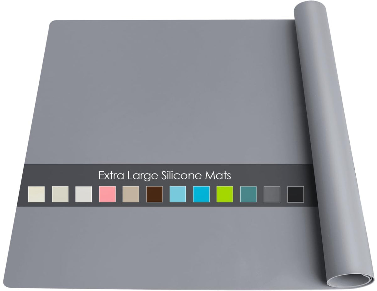 Extra Large Silicone Table Mat, Genuine Food-Grade Silicone Mat for Crafts Kids Dinner Placemat Desk Countertop Waterproof Protector Heat Insulation Kitchen Pastry Rolling Dough Pad (Dark Gray)