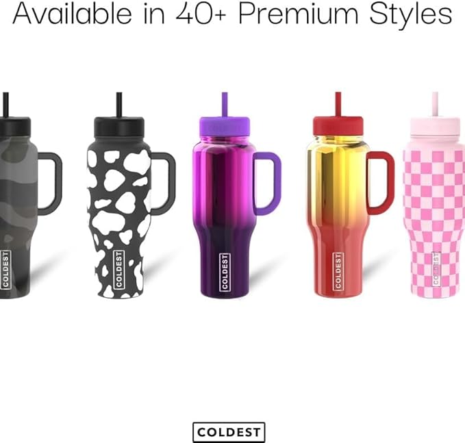 Coldest Tumbler with Handle and Straw, 100% Leak Proof Insulated Tumbler with Lid and Straw (3 Lids), Stainless Steel Tumblers for Women & Men, Cup Holder Friendly Base, 46 oz (The Persian)