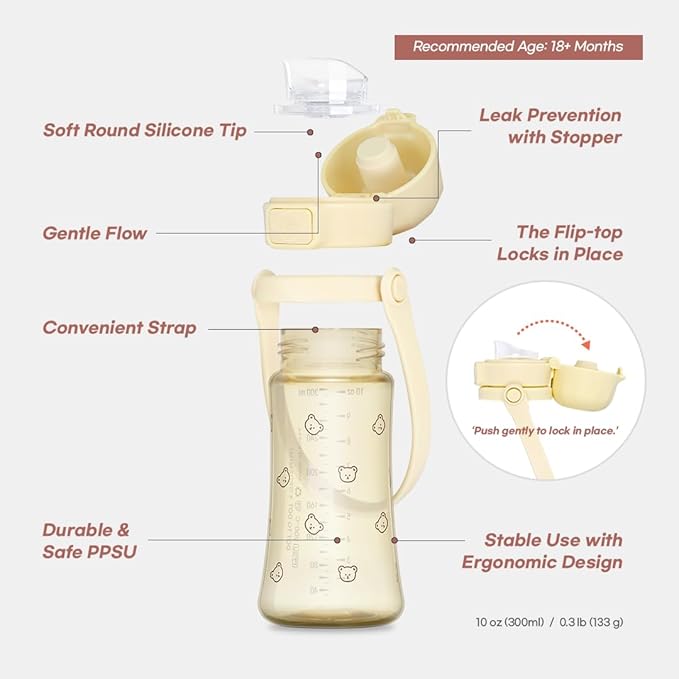 GROSMIMI Slow Flow Toddler Tumbler Water Bottle BPA Free 10 oz. (PPSU, Bear)