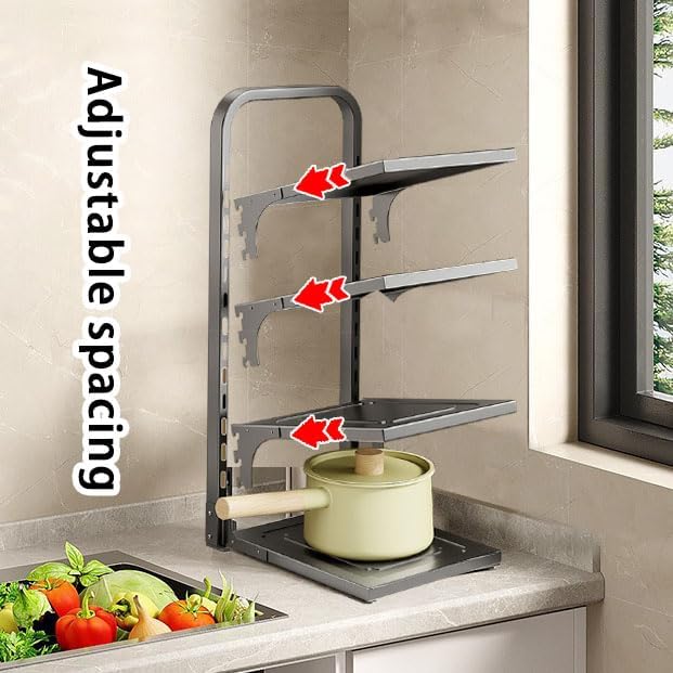 Pots and Pans Organizer Under Cabinet,3 Tier Adjustable Cabinet Pan Organizer Rack, 21''Heavy Duty Pot Rack,Pot lid organizer for Kitchen Pantry to Store Dutch Ovens,Cast-Iron Pans (3L-A)