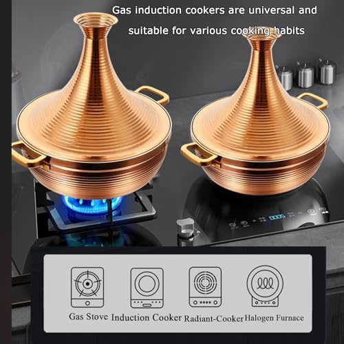 Large Stainless Steel Moroccan Tagine Pot - Non-Stick Casserole with Cone Lid & 2 Handles (30cm/11.8in, Gold) - Perfect for Authentic Moroccan Cooking