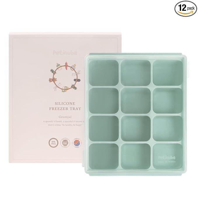 Baby Food Storage Silicone Cubes with Clip-On Lid Freezer Tray Baby Food Soups Purees Ice Easy and Safe Design Made in Korea (12 Ocean Blue)