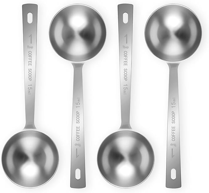 Flezoo 4Pcs Coffee Scoop Spoon - 1 Tablespoon 15ML Stainless Steel Long Handle Measuring Spoons for Ground Coffee, Loose Tea and Powder