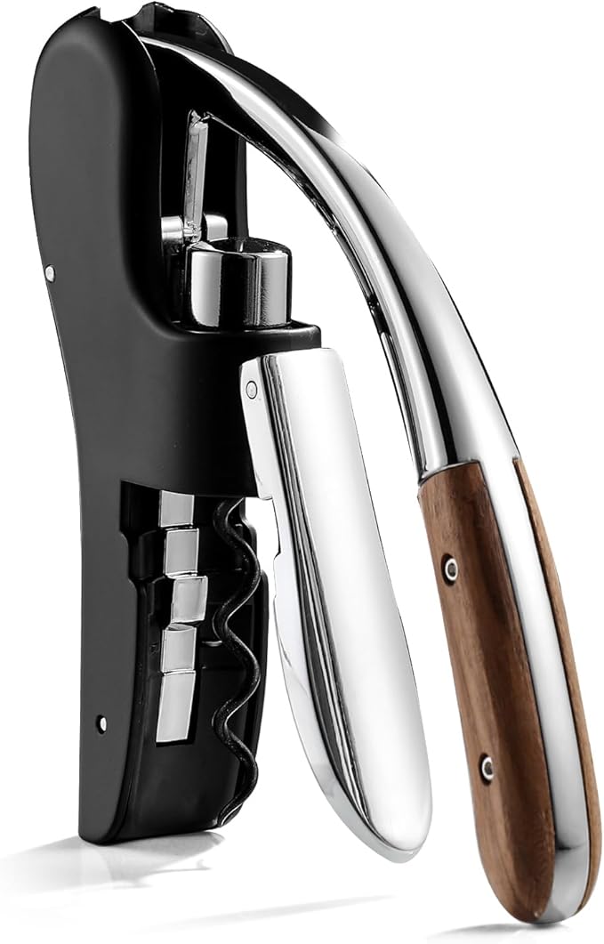 Wine Bottle Opener, Vertical Lever Corkscrew with Built in Foil Cutter Design, Manual Handheld Corkscrew with Ergonomic Lever Pump
