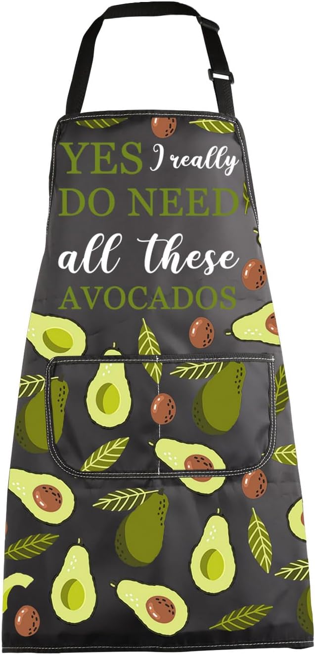 MBMSO Funny Avocado Apron Avocado Cooking Kitchen Aprons with Pockets Waterproof Apron for Chef Grilling BBQ Baking