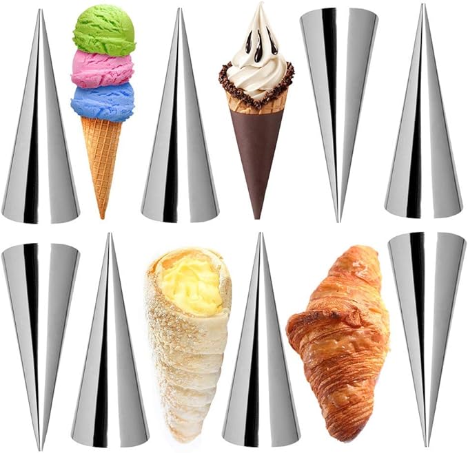 Non-stick Cream Horn Molds Stainless Steel, FantasyDay 5 inch Large Size Cannoli Tubes Kit Pack of 16 Baking Cones Pastry Roll Horn Croissant Mold - Christmas Anniversary Free Standing Cone Shape