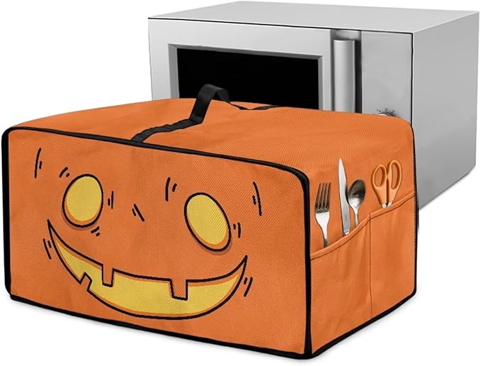 Air Fryer Toaster Oven Cover Fabric Convection Oven Cover with Pockets, Washable Small Appliance Dust Protection, L, Cartoon Pumpkin Face Pattern Halloween Decor