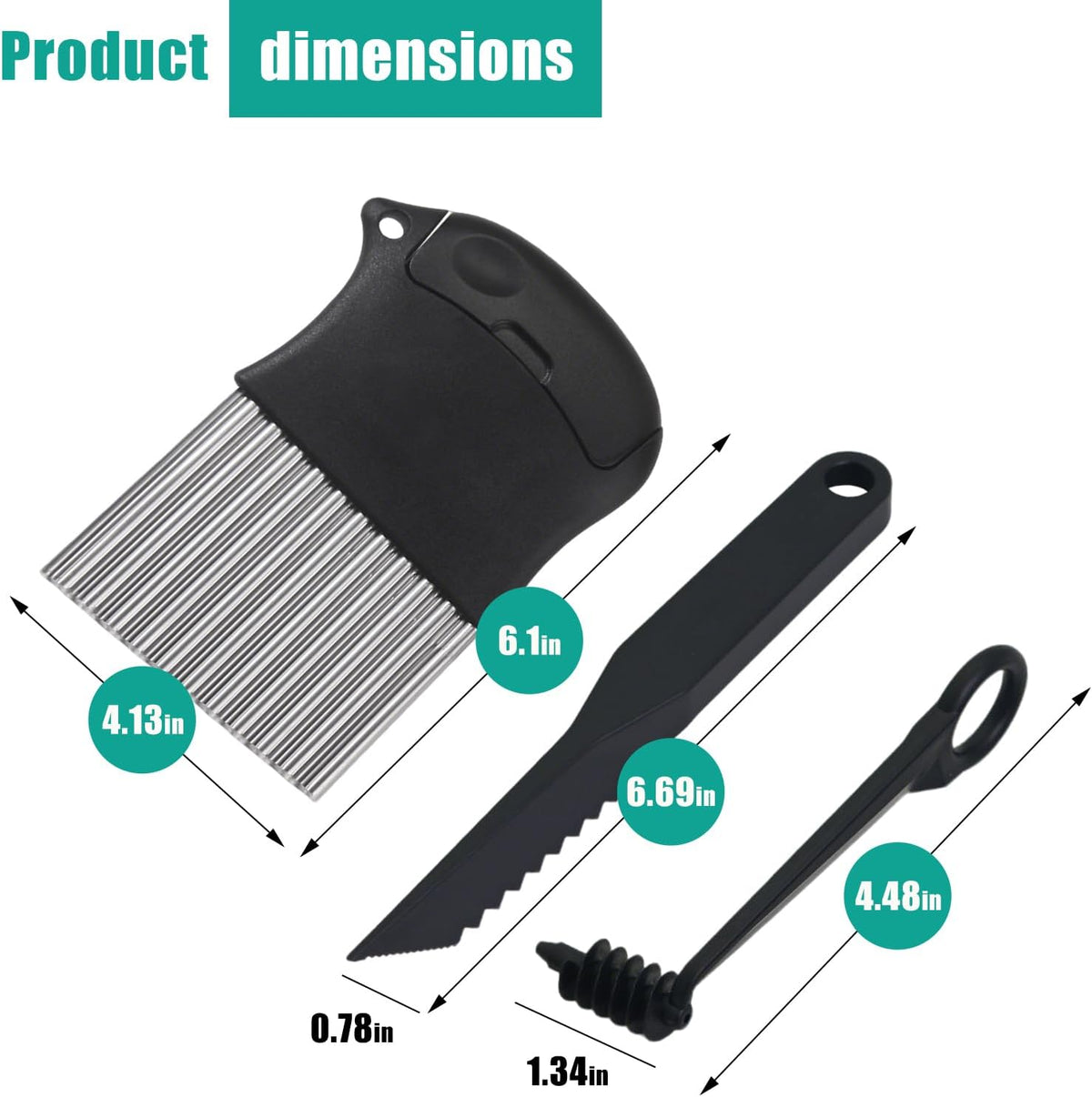 4 Piece Kitchen Spiral And V-Shaped Tools, vegetable peeler,crinkle cutter knife, Multifunctional Kitchen Set, Stainless Steel Manual Kitchen Tools for Creative Food Decoration(black）