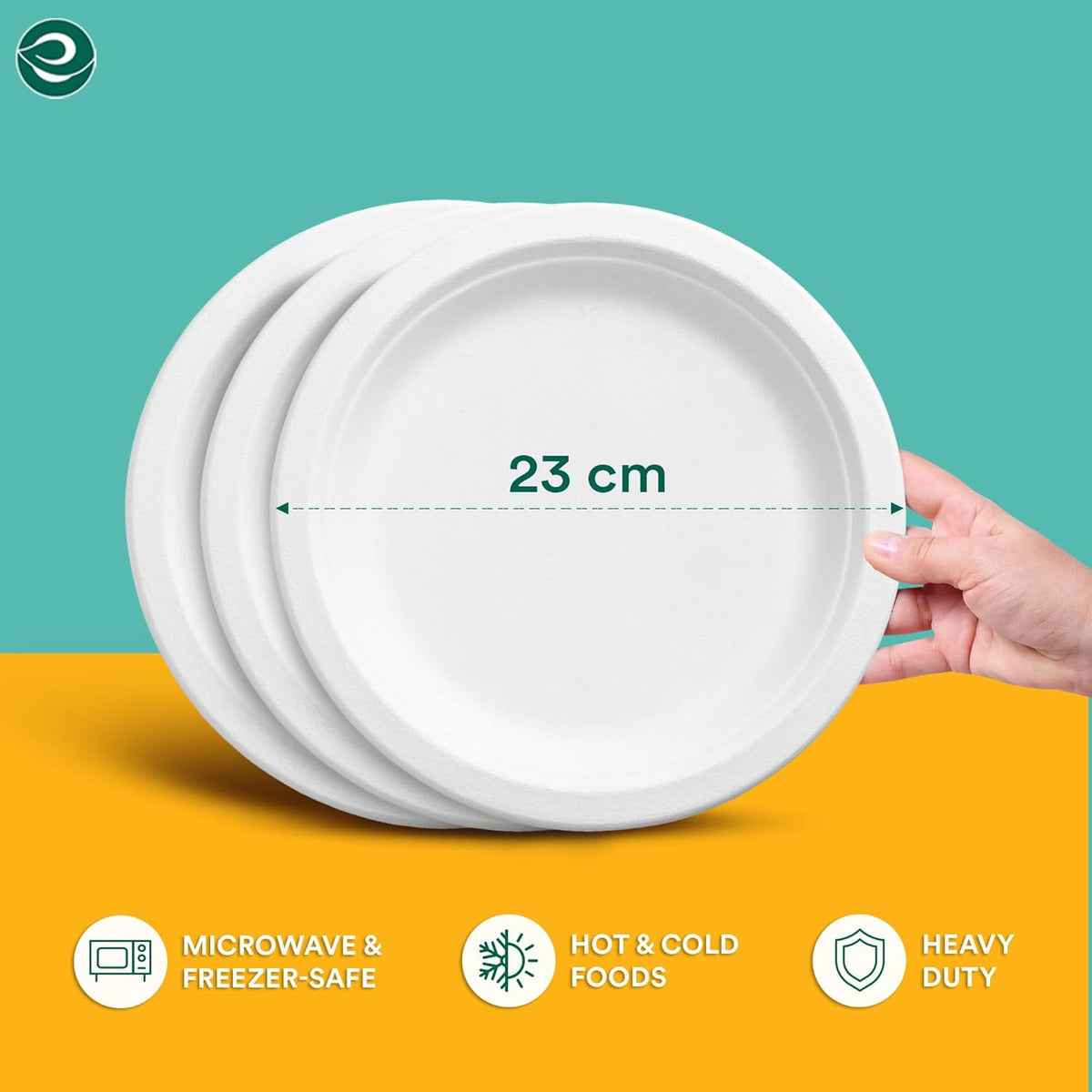 ECO SOUL Pearl White 9 Inch 400 [4x100 Pc] Paper Plates | 100% Compostable Disposable Bagasse I Heavy Duty Eco-Friendly Dinner Plates I Biodegradable Sugarcane Eco | Microwavable