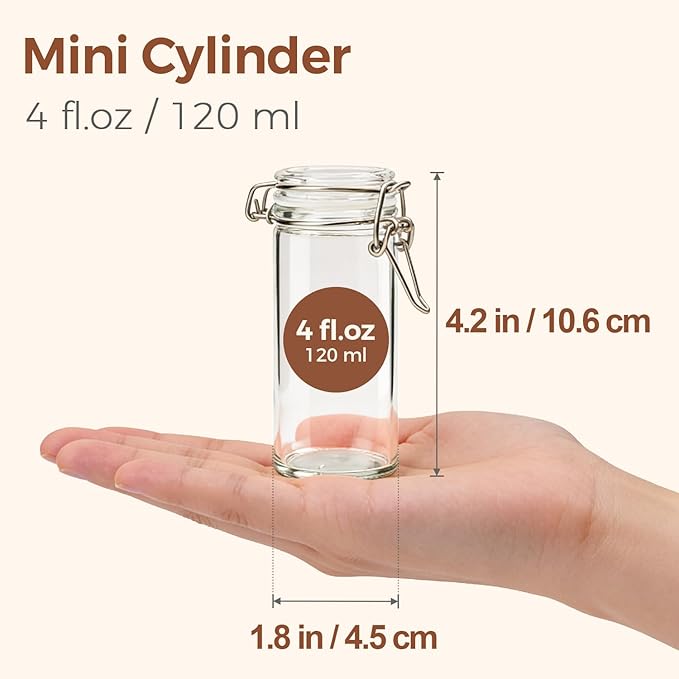 ComSaf 12 Pack 4 oz Glass Spice Jars with Airtight Swing Top Lids, Small Clear Containers for Pantry Organization, Herb Storage, DIY Crafts & Gifts - Complete Set Includes Funnel & Spice Labels