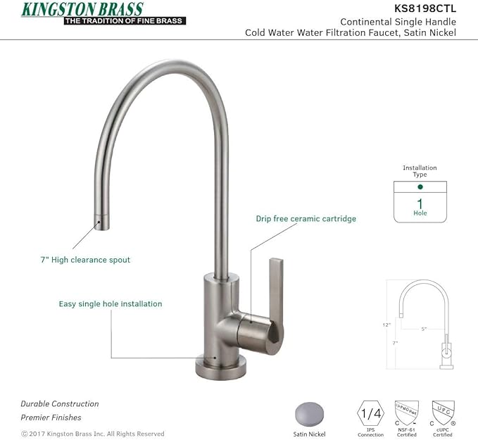 Kingston Brass KS8198CTL Continental Single-Handle Water Filtration Faucet, Brushed Nickel